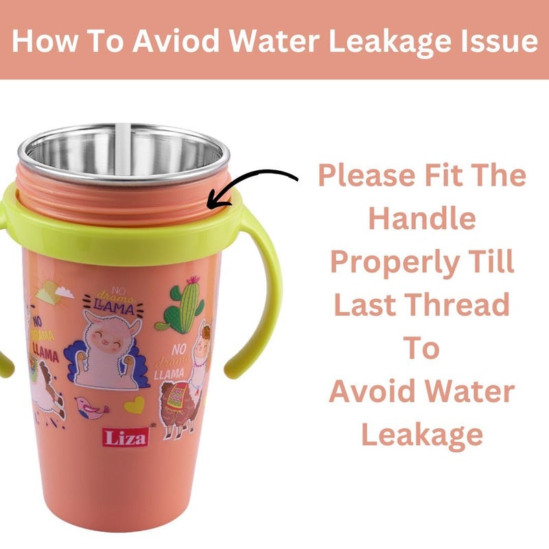 Nabhya Snoozy Stainless Steel Sipper Water Bottle, BPA-Free Multi Cartoon Design Baby Sipper Kids Water Bottle with Straw and Both Side Handle Sipper Bottle for Kids (Orange) - Image 2