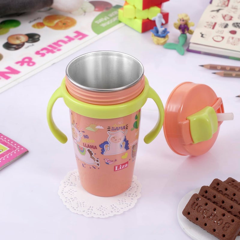 Nabhya Snoozy Stainless Steel Sipper Water Bottle, BPA-Free Multi Cartoon Design Baby Sipper Kids Water Bottle with Straw and Both Side Handle Sipper Bottle for Kids (Orange) - Image 1