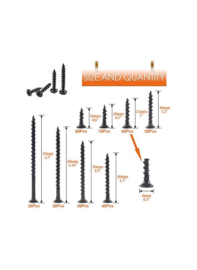 Rustark Rustark 390-Pcs #7 Coarse Thread Drywall Screw with Phillips Drive Black Oxide Finsh Bugle Head Wood Screws Assortment Kit Ideal for Drywall Sheetrock  - Image 2