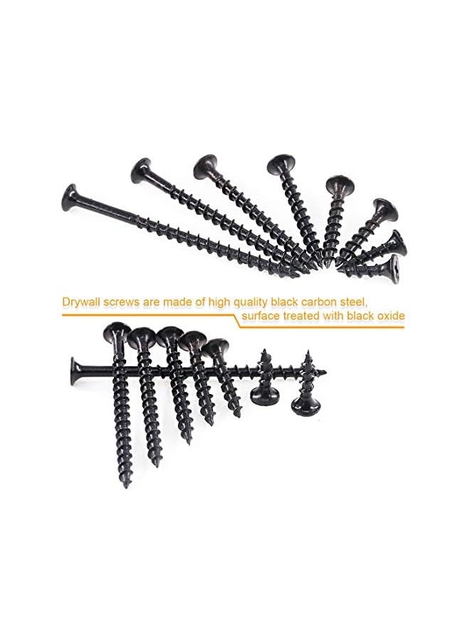 Rustark Rustark 390-Pcs #7 Coarse Thread Drywall Screw with Phillips Drive Black Oxide Finsh Bugle Head Wood Screws Assortment Kit Ideal for Drywall Sheetrock  - Image 5