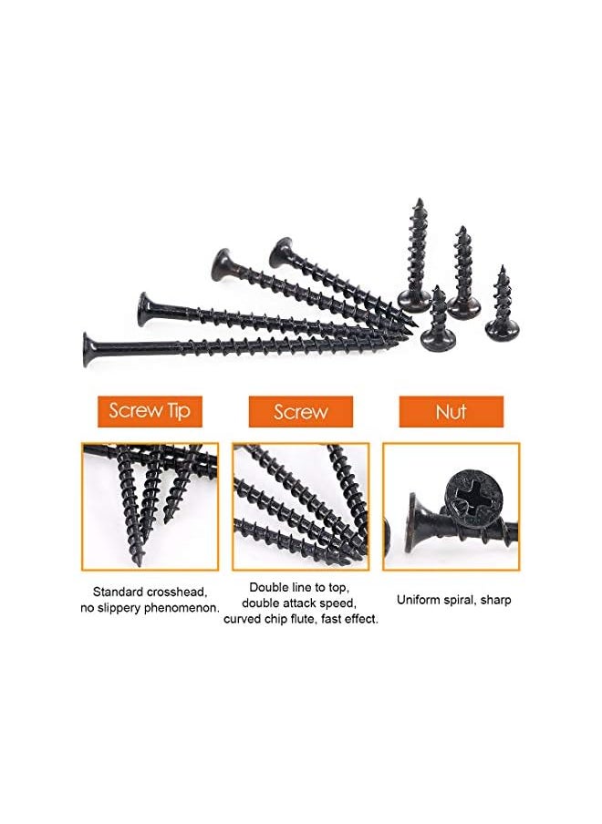 Rustark Rustark 390-Pcs #7 Coarse Thread Drywall Screw with Phillips Drive Black Oxide Finsh Bugle Head Wood Screws Assortment Kit Ideal for Drywall Sheetrock  - Image 4