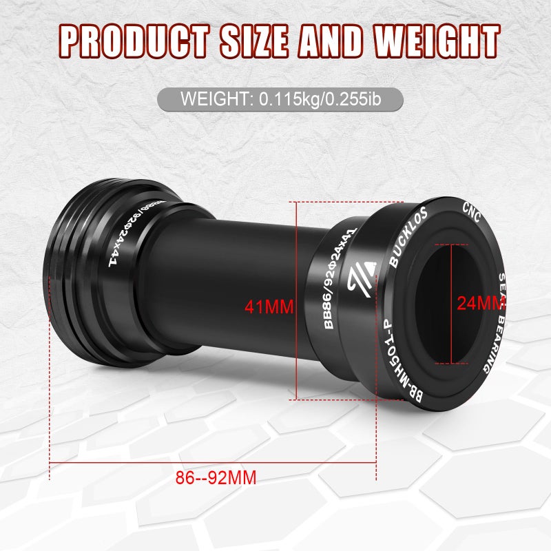BUCKLOS محمل قاع BUCKLOS BB-MH501-P/ MH801-P PressFit 86/92mm - كرات سيراميك/فولاذ (أسود/أحمر) - Image 5