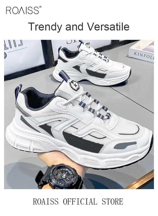 roaiss Breathable Mesh Chunky Sneakers for Men Casual Versatile Outdoor Running Shoes Mens Stylish Lace up Low Top Sport Shoe White  - Image 3