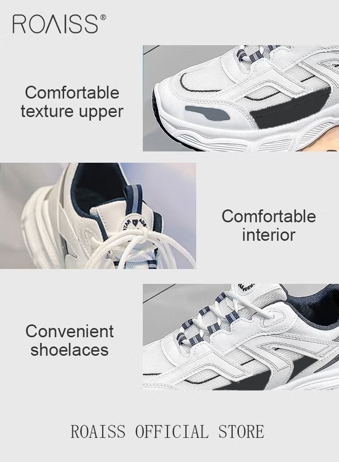 roaiss Breathable Mesh Chunky Sneakers for Men Casual Versatile Outdoor Running Shoes Mens Stylish Lace up Low Top Sport Shoe White  - Image 5