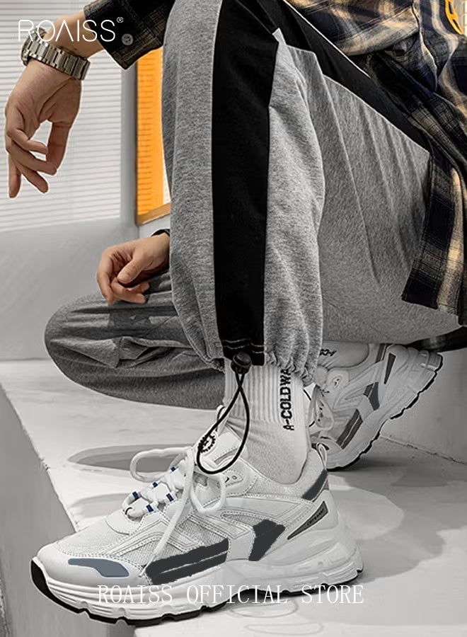 roaiss Breathable Mesh Chunky Sneakers for Men Casual Versatile Outdoor Running Shoes Mens Stylish Lace up Low Top Sport Shoe White  - Image 4