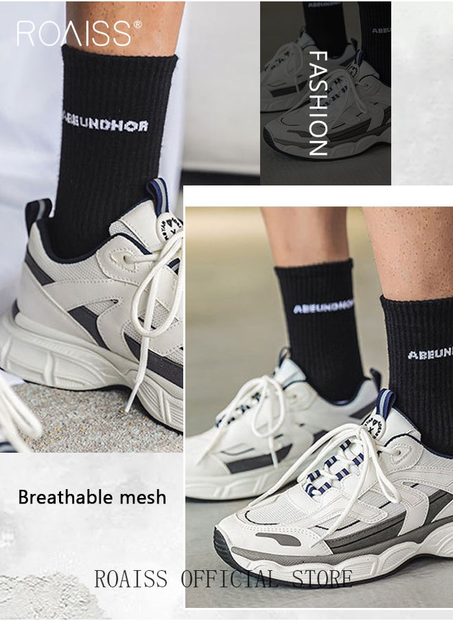 Breathable Mesh Chunky Sneakers for Men Casual Versatile Outdoor Running Shoes Mens Stylish Lace up Low Top Sport Shoe White