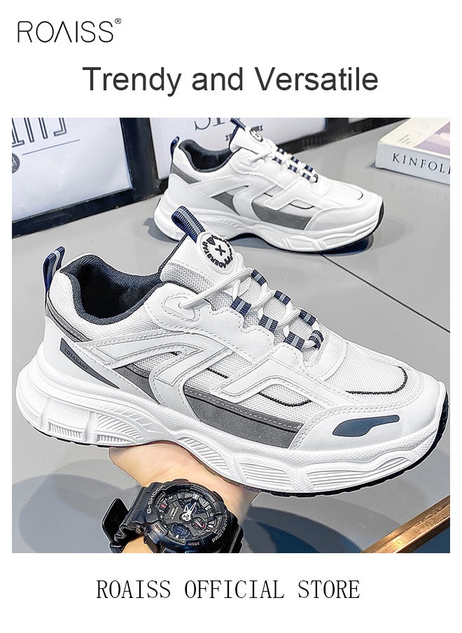Breathable Mesh Chunky Sneakers for Men Casual Versatile Outdoor Running Shoes Mens Stylish Lace up Low Top Sport Shoe White