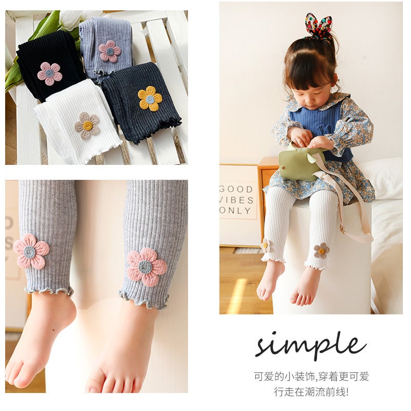New Fine Vertical Striped Sunflower Ear Edge Children'S Nine-Point Pants Open-File Baby Girl Leggings - Image 5