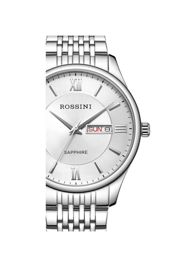 ROSSINI Men'S Watch, Birthday Gift, Quartz Men'S Watch, Simple Business Style, White Dial, Steel Strap, 618573 - Image 2