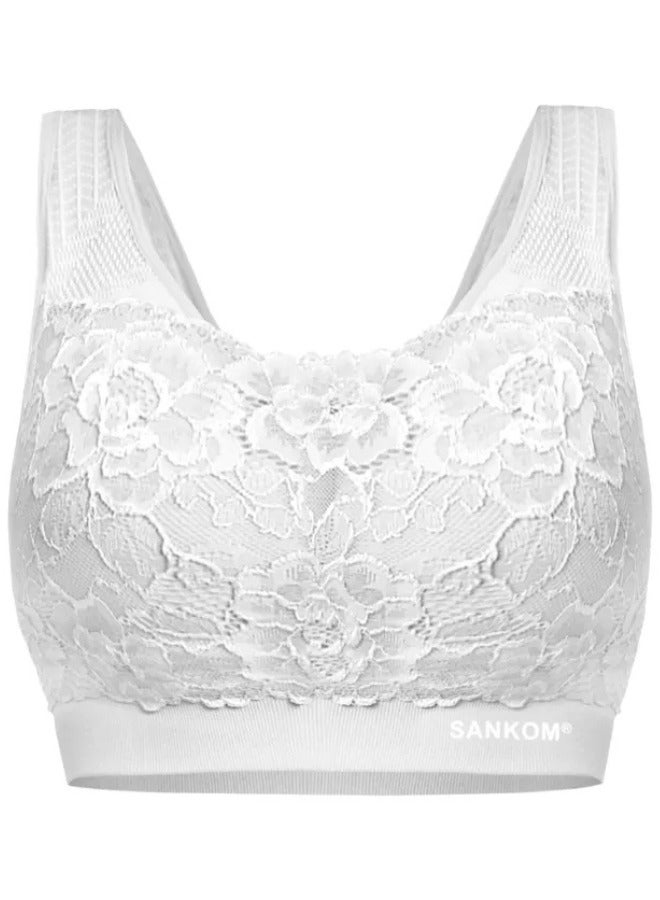 SANKOM Patent Classic Bra with Lace for Women | Designed to Improve Posture and Help Reduce Back and Neck Pain | Smoothes, Lifts, and Shapes Naturally | Provides Excellent Coverage and Support with a Comfortable Fit - White - Image 1