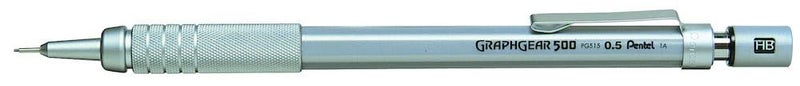 Pentel قلم رصاص ميكانيكي بنتل غرافجير 500، 0.5 مم، درجة HB، 1 × قلم غرافجير، فضي، (PG515-A) - Image 1