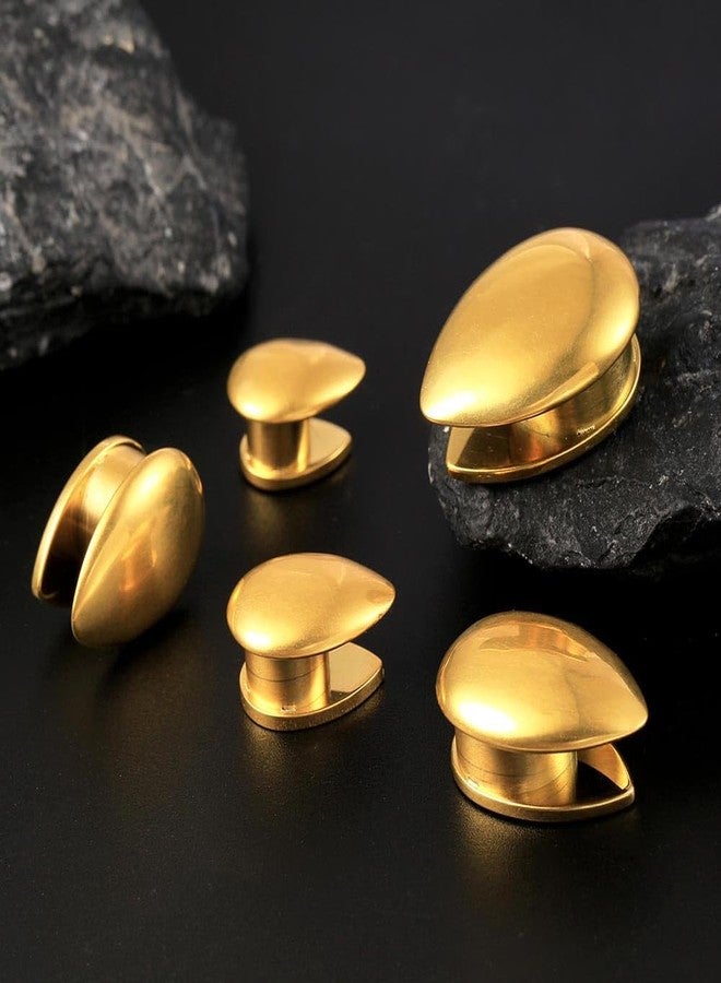 Earblity 1 Pair Cute gauges like teardrop 5/8'' (16mm) Ear Tunnels Plugs 316 Stainless Steel Gold Ear Gauges Weight Saddle Plugs Hypoallergenic expander Piercing Body Jewelry - Image 3