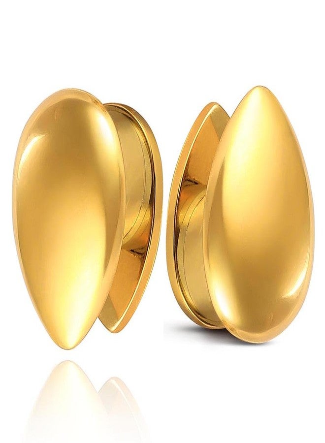 Earblity 1 Pair Cute gauges like teardrop 5/8'' (16mm) Ear Tunnels Plugs 316 Stainless Steel Gold Ear Gauges Weight Saddle Plugs Hypoallergenic expander Piercing Body Jewelry - Image 1