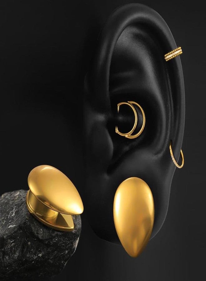 Earblity 1 Pair Cute gauges like teardrop 5/8'' (16mm) Ear Tunnels Plugs 316 Stainless Steel Gold Ear Gauges Weight Saddle Plugs Hypoallergenic expander Piercing Body Jewelry - Image 4