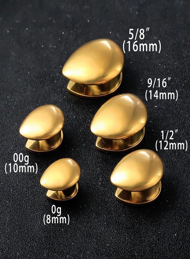 Earblity 1 Pair Cute gauges like teardrop 5/8'' (16mm) Ear Tunnels Plugs 316 Stainless Steel Gold Ear Gauges Weight Saddle Plugs Hypoallergenic expander Piercing Body Jewelry - Image 2