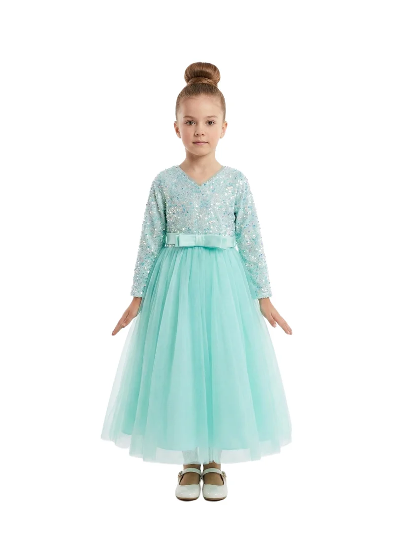 بيداني Long Sleeve Mint Mesh Tutu Dress