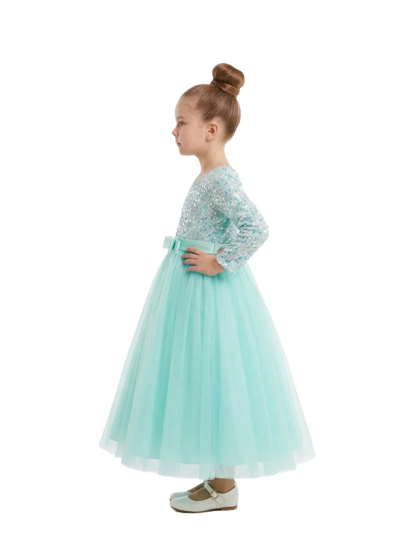 بيداني Long Sleeve Mint Mesh Tutu Dress
