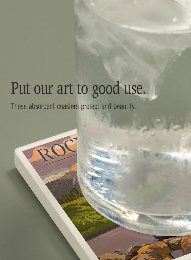 Lantern Press Rocky Mountain National Park, Colorado, Moose and Meadow (Absorbent Ceramic Coaster, Single, Cork Back, Kitchen Table Decor) - Image 4