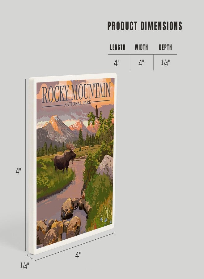 Lantern Press Rocky Mountain National Park, Colorado, Moose and Meadow (Absorbent Ceramic Coaster, Single, Cork Back, Kitchen Table Decor) - Image 5