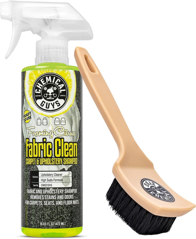 Sprayable Citrus Fabric Clean Carpet & Upholstery Cleaner (Car Carpets, Seats & Floor Mats), 16 fl oz, Citrus Scent + Induro 7 Heavy Duty Nifty Interior Brush - HOL463 - Image 1