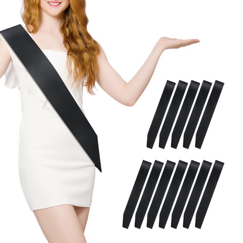 MDOZQ 12 Pcs Sash Blank Satin Sash Party Supplies Black Sash Plain Sash Senior Sash Satin Sash Sashes for Birthday Wedding Graduation DIY Beauty Pageant Hen Party Homecoming Make Your Own Sash