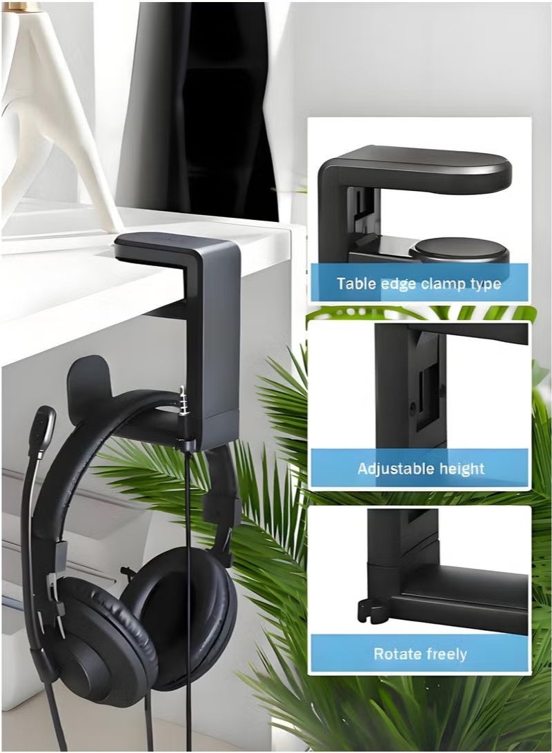 Adjustable Headset Stand, Under Desk Headphone Holder, 360° Rotating Headphone Hanger Hook - Image 4