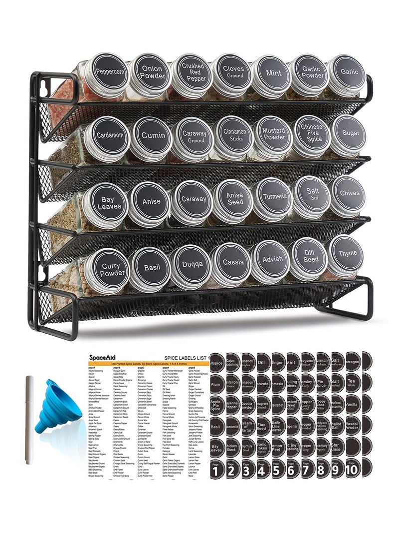 XICEN Spice Rack Organizer with 28 Spice Jars, 386 Spice Labels, Chalk Marker and Funnel Set for Cabinet, Countertop, Pantry, Cupboard or Door & Wall Mount - 28 Jars, 13.4" W × 10.8" H, Black  - Image 1