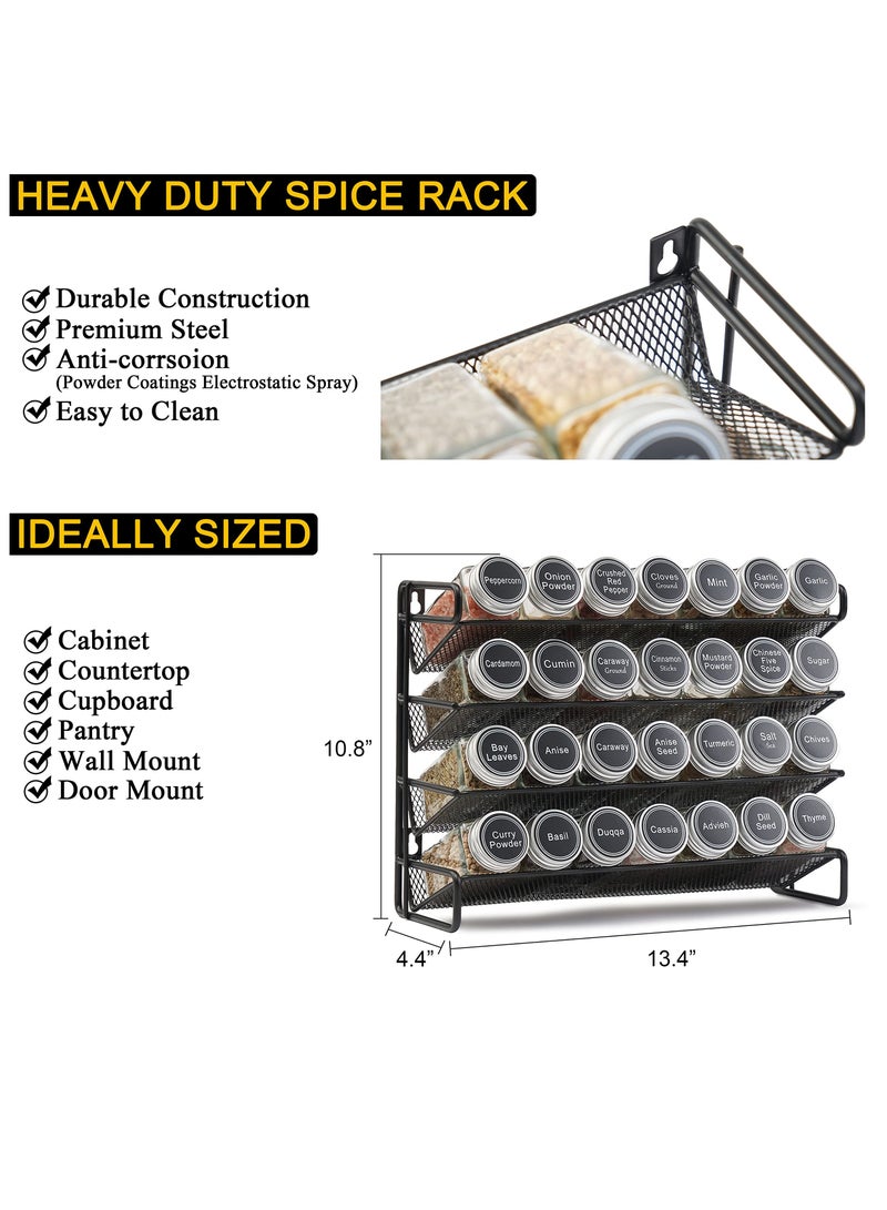 XICEN Spice Rack Organizer with 28 Spice Jars, 386 Spice Labels, Chalk Marker and Funnel Set for Cabinet, Countertop, Pantry, Cupboard or Door & Wall Mount - 28 Jars, 13.4" W × 10.8" H, Black  - Image 3