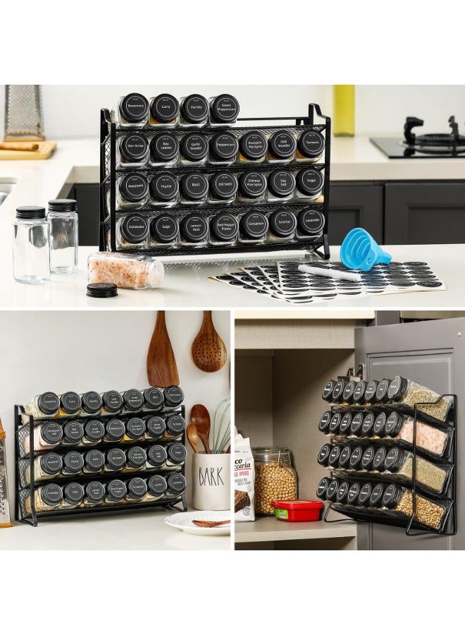 XICEN Spice Rack Organizer with 28 Spice Jars, 386 Spice Labels, Chalk Marker and Funnel Set for Cabinet, Countertop, Pantry, Cupboard or Door & Wall Mount - 28 Jars, 13.4" W × 10.8" H, Black - Image 2