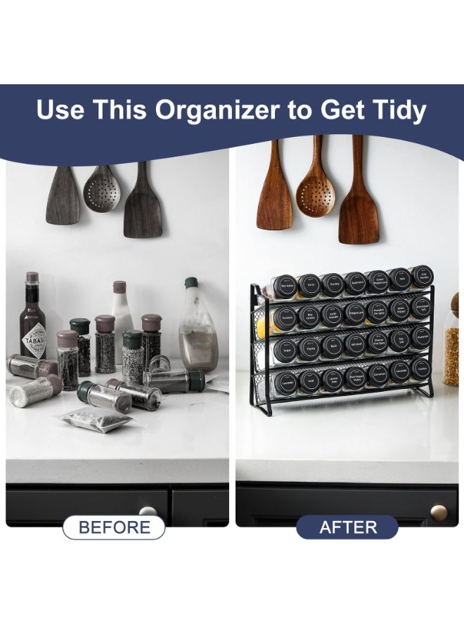 XICEN Spice Rack Organizer with 28 Spice Jars, 386 Spice Labels, Chalk Marker and Funnel Set for Cabinet, Countertop, Pantry, Cupboard or Door & Wall Mount - 28 Jars, 13.4" W × 10.8" H, Black - Image 4