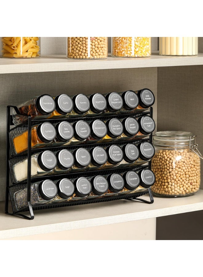 XICEN Spice Rack Organizer with 28 Spice Jars, 386 Spice Labels, Chalk Marker and Funnel Set for Cabinet, Countertop, Pantry, Cupboard or Door & Wall Mount - 28 Jars, 13.4" W × 10.8" H, Black - Image 5