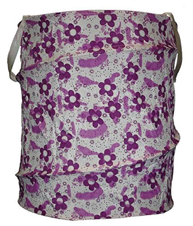 Kuber Industries Round Cloth Foldable Laundry Basket Bag Volume30LMulti Color CTKTCVA34 - Image 4