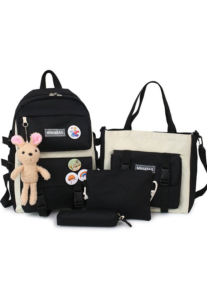 Generic - BS-402 4 PCs Multi-sets Female School Student Waterproof Fashion Student Travel Backpack Bag - Black - Image 1