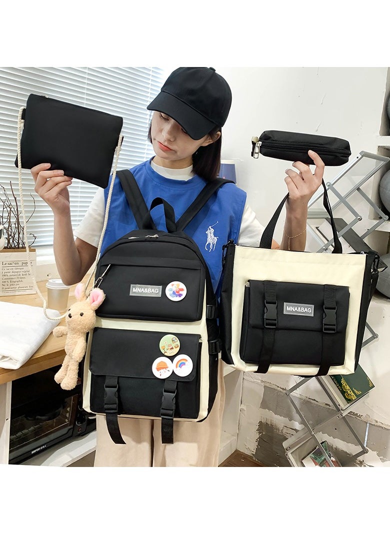 Generic - BS-402 4 PCs Multi-sets Female School Student Waterproof Fashion Student Travel Backpack Bag - Black - Image 1