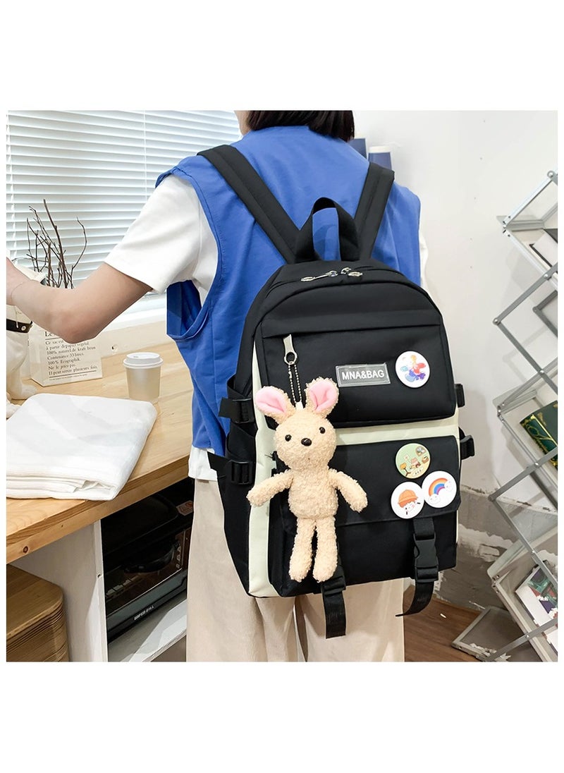 Generic - BS-402 4 PCs Multi-sets Female School Student Waterproof Fashion Student Travel Backpack Bag - Black - Image 1