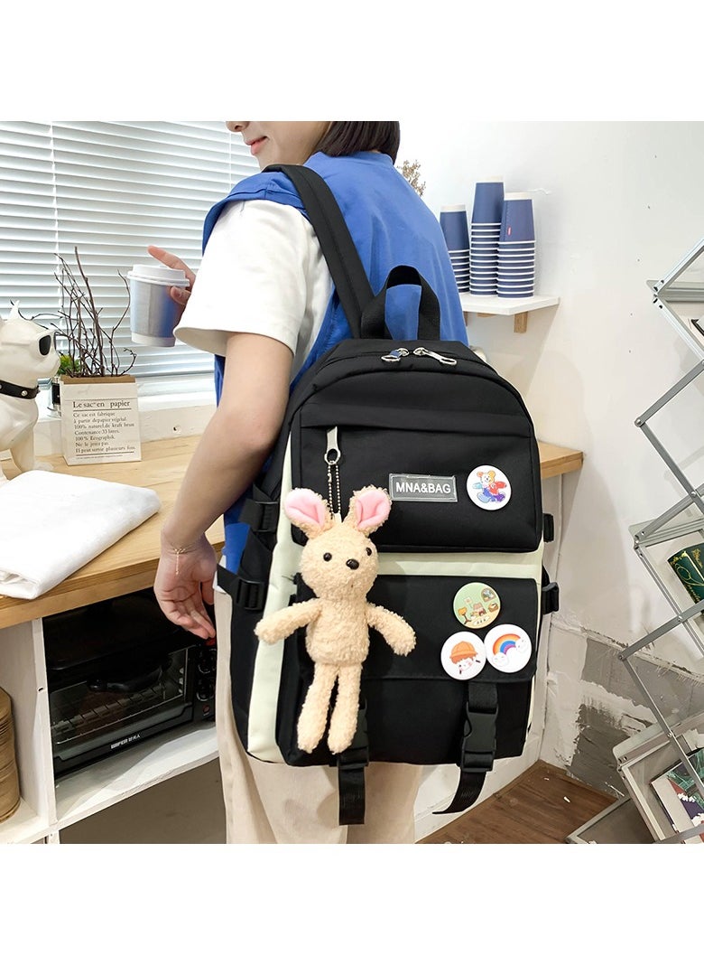 Generic - BS-402 4 PCs Multi-sets Female School Student Waterproof Fashion Student Travel Backpack Bag - Black - Image 1