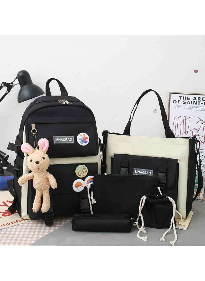 Generic - BS-402 4 PCs Multi-sets Female School Student Waterproof Fashion Student Travel Backpack Bag - Black - Image 1