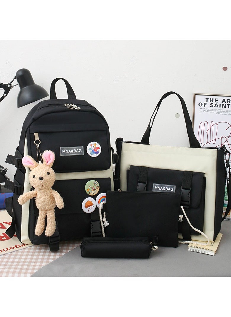 Generic - BS-402 4 PCs Multi-sets Female School Student Waterproof Fashion Student Travel Backpack Bag - Black - Image 1