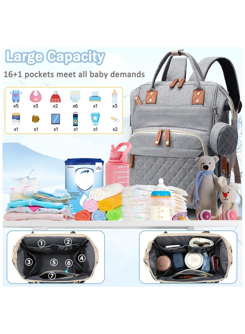 Hihonor Diaper Bag Backpack Baby Bag, Baby Girl Boy Diaper Bag for Dad Mom with Pad, 16 Pockets, Pacifier Case, Large Diaper Bag Unisex for Travel (Grey) - Image 2