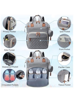 Hihonor Diaper Bag Backpack Baby Bag, Baby Girl Boy Diaper Bag for Dad Mom with Pad, 16 Pockets, Pacifier Case, Large Diaper Bag Unisex for Travel (Grey)  - Image 3
