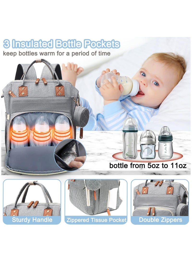 Hihonor Diaper Bag Backpack Baby Bag, Baby Girl Boy Diaper Bag for Dad Mom with Pad, 16 Pockets, Pacifier Case, Large Diaper Bag Unisex for Travel (Grey) - Image 4