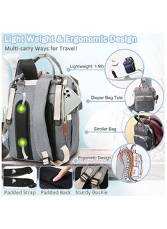 Hihonor Diaper Bag Backpack Baby Bag, Baby Girl Boy Diaper Bag for Dad Mom with Pad, 16 Pockets, Pacifier Case, Large Diaper Bag Unisex for Travel (Grey)  - Image 5