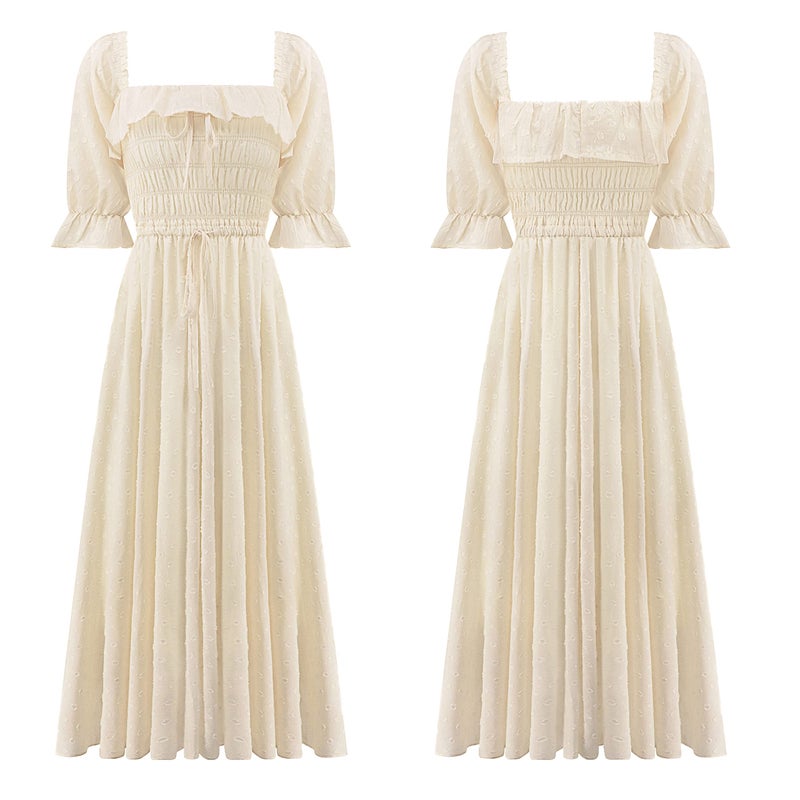 R.Vivimos Women Summer Half Sleeve Cotton Ruffled Vintage Elegant Backless A Line Flowy Long Dresses (Large, Beige#2) - Image 5