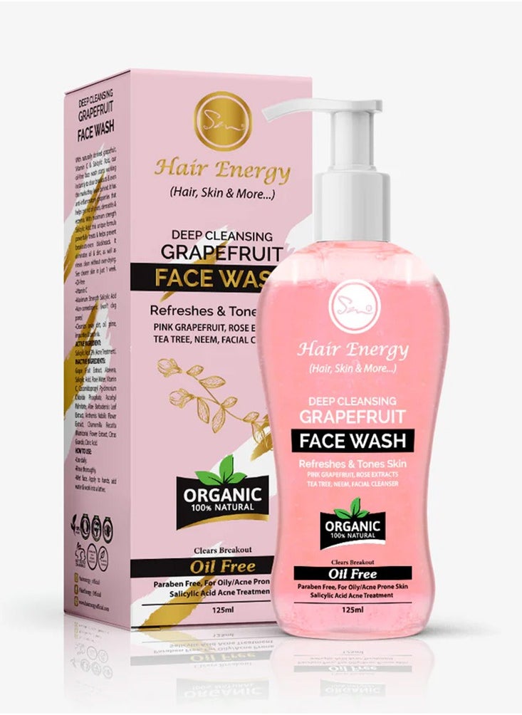 Hair Energy - Hair Energy Deep Cleansing Grapefruit Face Wash | Facial Cleanser with Grapefruit, Neem & Tea Tree | Helps with Dark Spots & Eczema | Brightens Skin | Paraben & SLS Free | 125 ml - Image 1