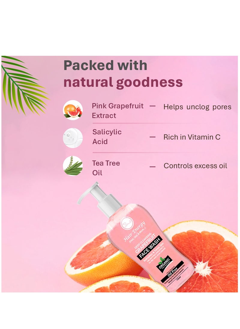 Hair Energy - Hair Energy Deep Cleansing Grapefruit Face Wash | Facial Cleanser with Grapefruit, Neem & Tea Tree | Helps with Dark Spots & Eczema | Brightens Skin | Paraben & SLS Free | 125 ml - Image 1