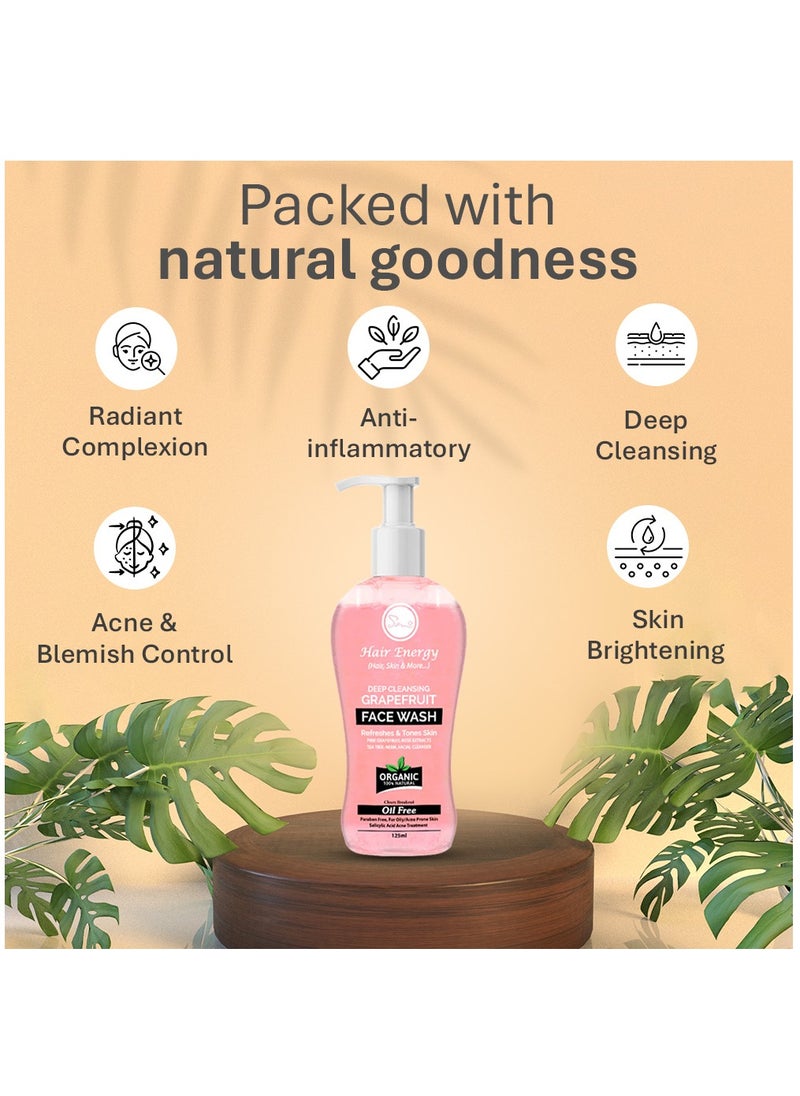 Hair Energy - Hair Energy Deep Cleansing Grapefruit Face Wash | Facial Cleanser with Grapefruit, Neem & Tea Tree | Helps with Dark Spots & Eczema | Brightens Skin | Paraben & SLS Free | 125 ml - Image 1