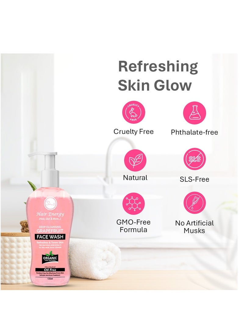 Hair Energy - Hair Energy Deep Cleansing Grapefruit Face Wash | Facial Cleanser with Grapefruit, Neem & Tea Tree | Helps with Dark Spots & Eczema | Brightens Skin | Paraben & SLS Free | 125 ml - Image 1