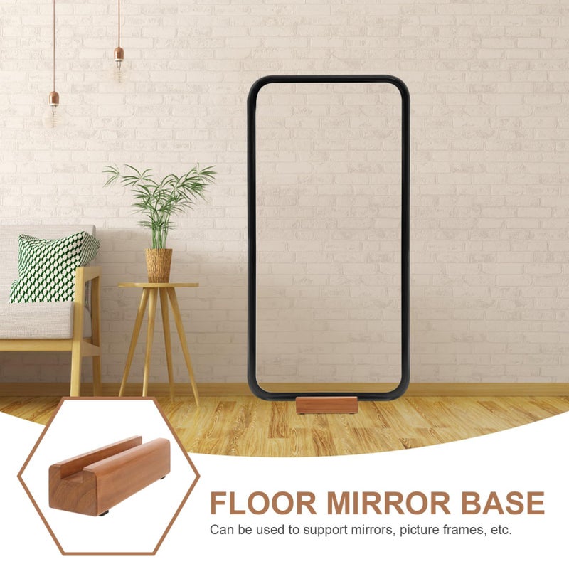Modern Full Length Mirror Stand Solid Wood Floor Mirror Base Heavy Duty Holder Brown - Image 3