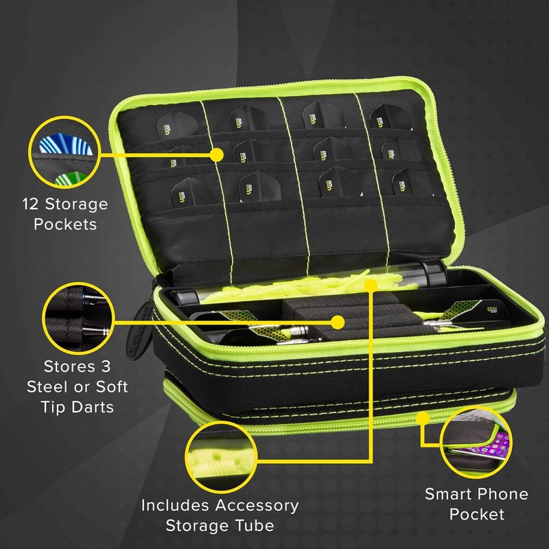 CASEMASTER Plazma Plus, 3 Dart Case for Soft and Steel Tip Darts Features Large Front Mobile Device Pocket, Built-in Storage Tube and Pockets for Flights, Tips, Shafts, and Personal Items - Image 4