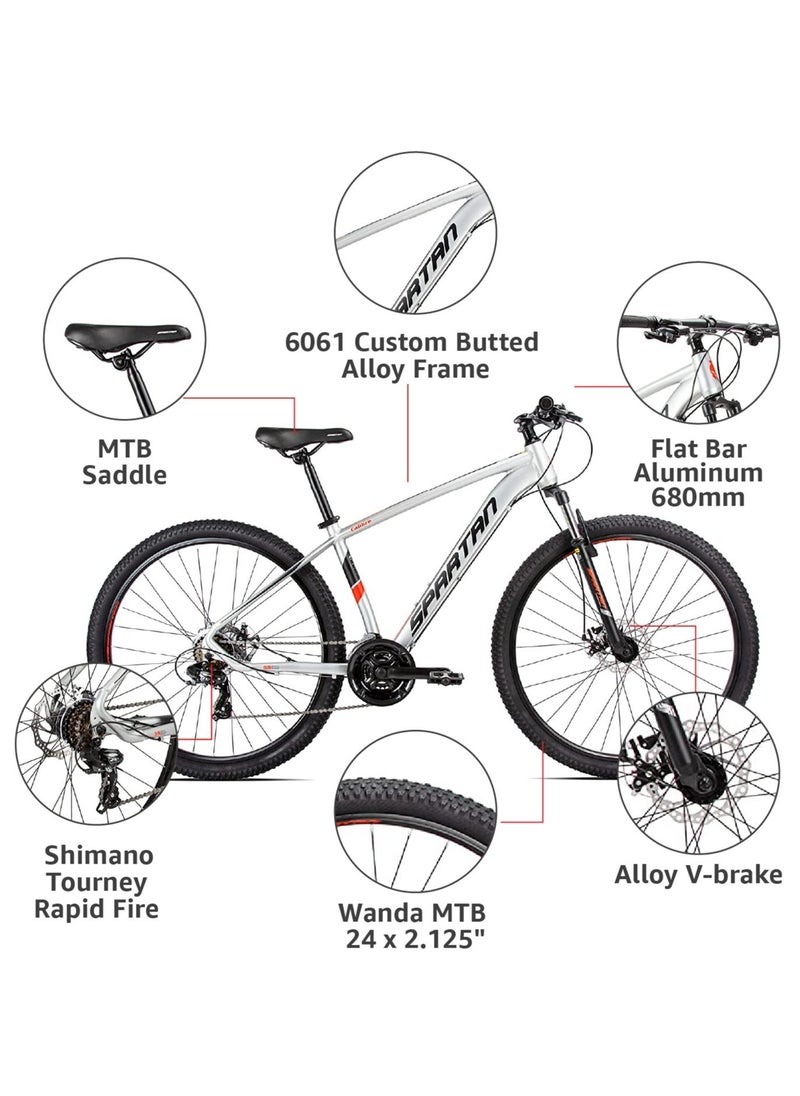 Spartan - Calibre Hardtail Mountain Bicycle| Lightweight Alloy Frame & Rims | Gear | Disc Brakes | Front Suspension Bike And Shimano Shifters | Silver | Size 29 Inches - Image 1
